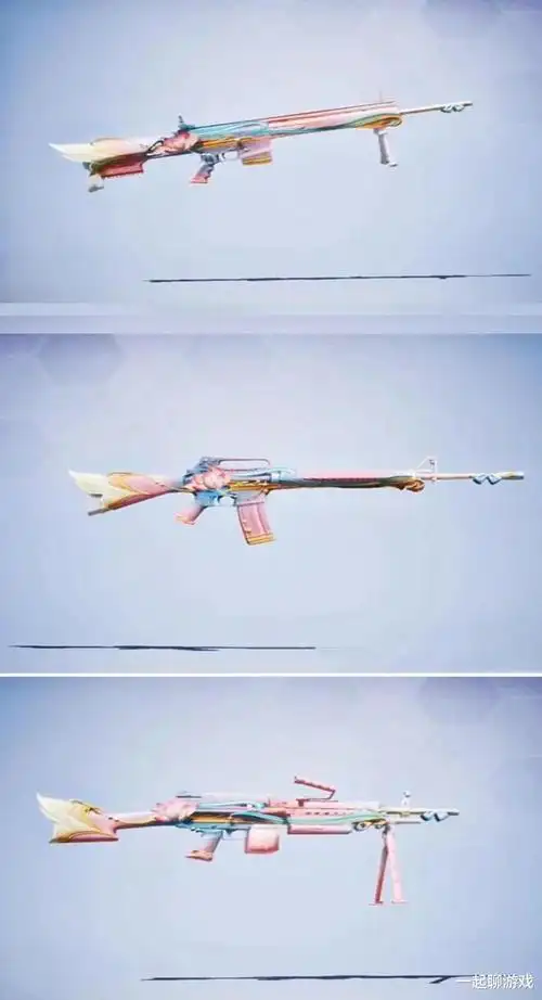 所示,此次出现在新军需"莲影清波"中的3个普通枪皮,分别是mk20-h m249