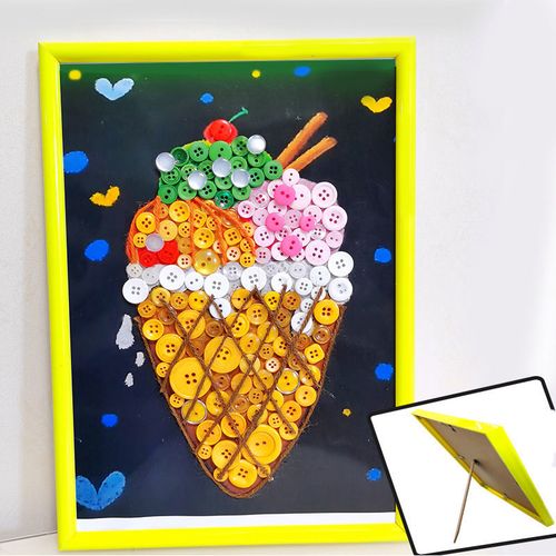 彩色纽扣粘贴画儿童diy手工制作材料包幼儿园小学扣子画节日礼物