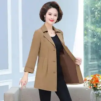 绢伊风衣外套女春秋季春秋装新款女装薄褂子休闲中长款中年人洋a17款