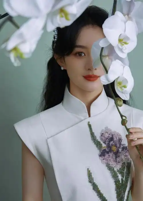 赵丽颖纯白色旗袍写真美照!