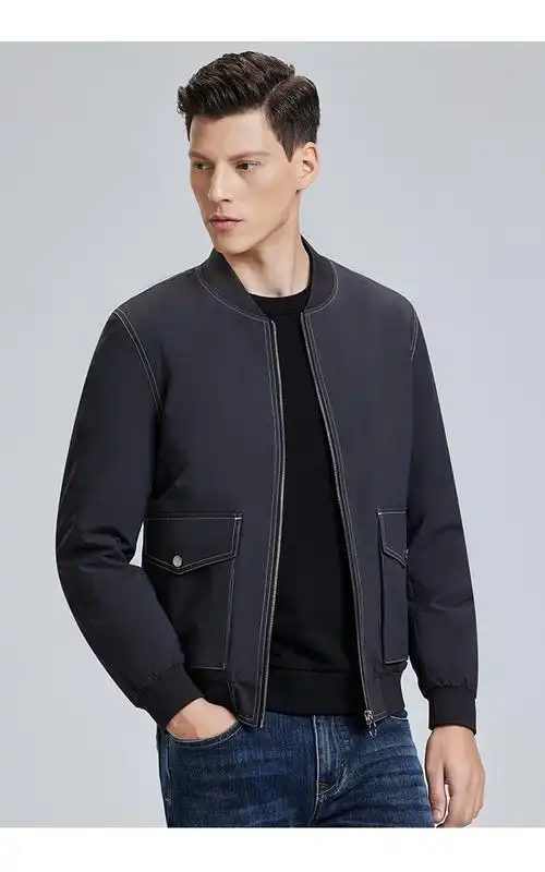 与狼共舞男夹克秋季夹克男时尚棒球领薄夹克外套商务015深灰17088a