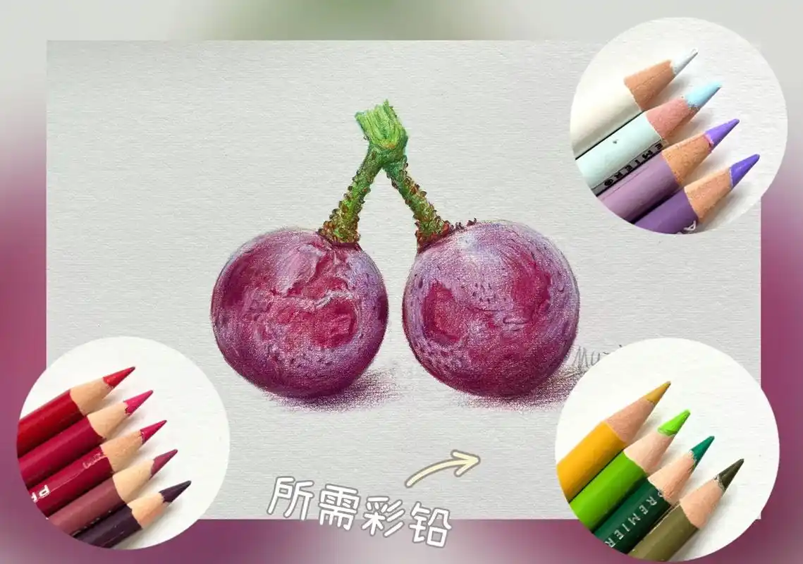 彩铅水果⑥葡萄提子.