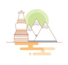 五台山大白塔和山峰描边扁平插画