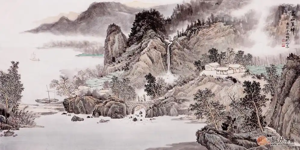 沈兆祥四尺横幅山水画作品《云山呈祥》