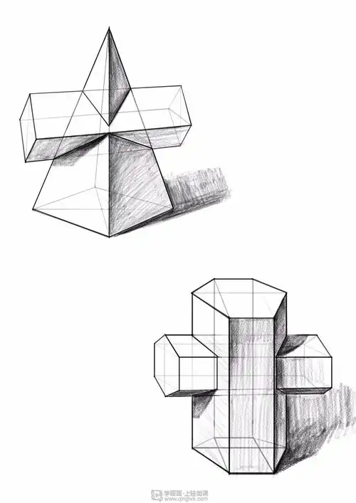 组合几何体素描速写美术绘画入门练习