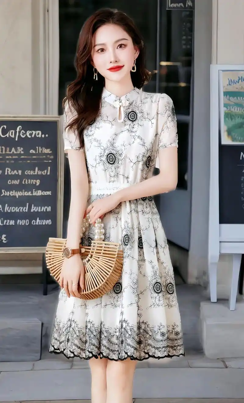 高级感气质碎花连衣裙