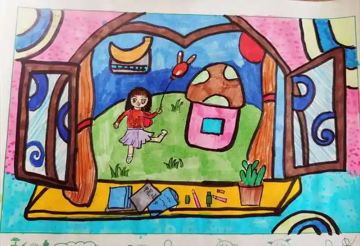 通过回忆或者想象,画出自己家或者自己喜欢的窗户,并添画窗外的钒景