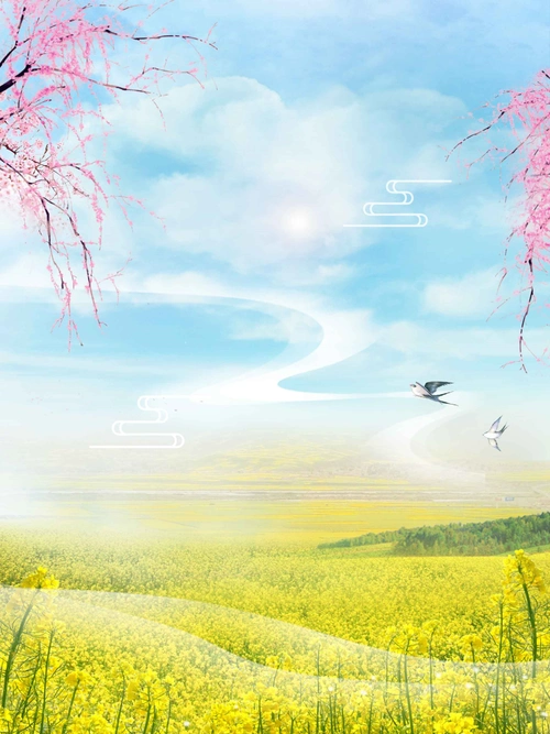 小清新春天你好油菜花风景插画
