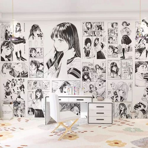 a3纸a4纸打印黑白单面明日酱少女漫画墙网红拍照日本黑白动漫墙纸