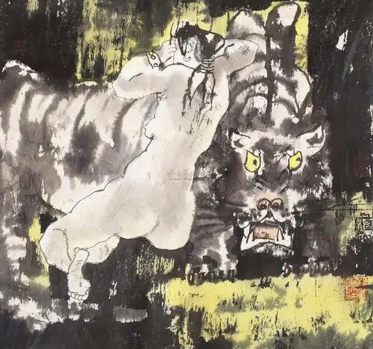 0184 山鬼图 镜框 设色纸本