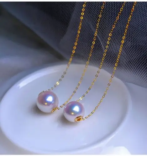 日本圆天女akoya项链海水珍珠吊坠单颗路路通锁骨链18k金 akoya海水