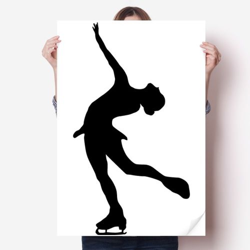 冬运动女子滑冰剪影海报贴纸80x55cm墙贴纸卧室家居装饰
