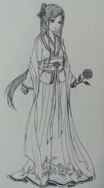 唐装美女简笔画