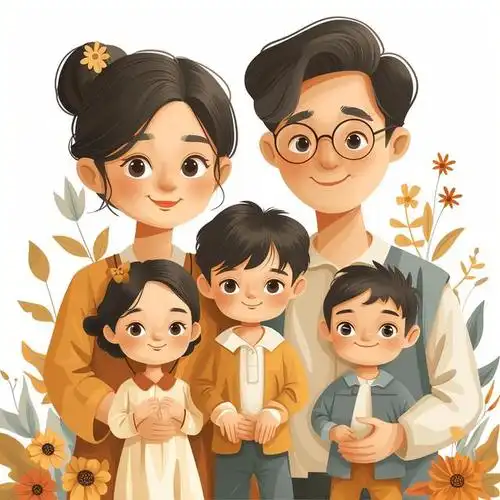 亲子头像|一家五口全家福儿女双全