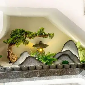 仿真雪浪石切片组合楼梯下枯木山水造景新中式室内装饰假山石摆件