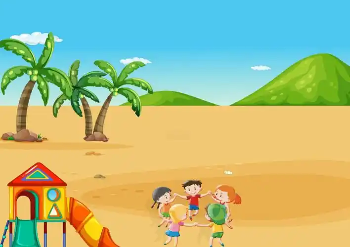 卡通沙滩游乐场儿童活动ppt背景图