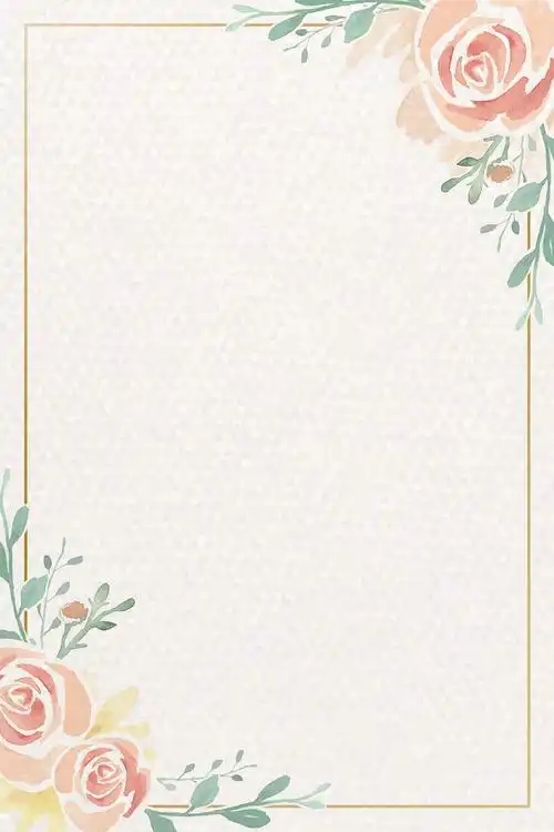 水彩画风格红色花卉绿叶装饰的竖版长方形边框文本框图片免抠素材