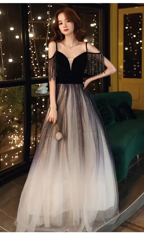 晚礼服女 宴会礼服 长款晚礼服女2020新款大气质主持人连衣裙渐变色