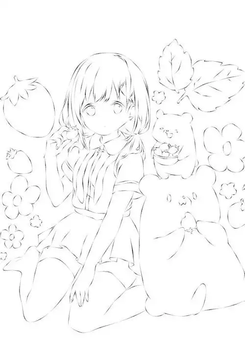 二次元动漫女生涂色线稿