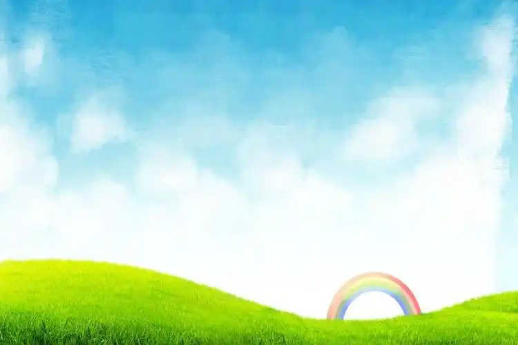 蓝天白云草地彩虹ppt背景图片
