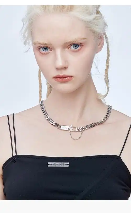 【张艺兴同款】guuka潮牌闪电方牌项链男女2021新款嘻哈logo古巴链