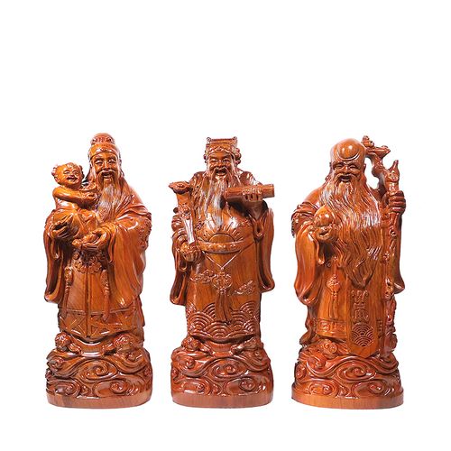三星高照福禄寿工艺品红木木雕巴西黄花梨木摆件镇宅助运包邮