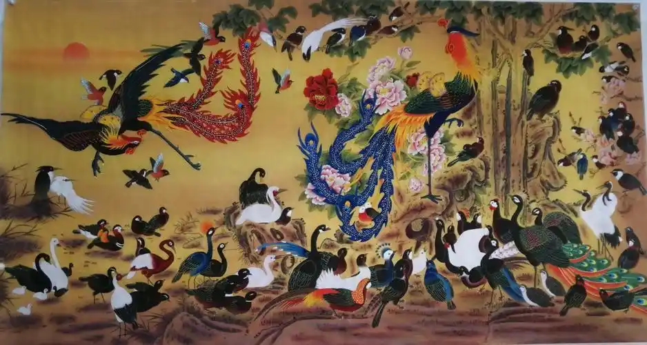 精品工笔百鸟朝凤_其他_花鸟_国画_装饰作品_园圆堂_中国书画交易网