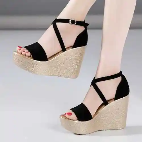 坡跟凉鞋女夏交叉绑带