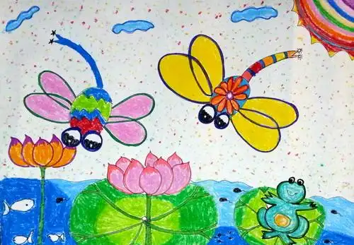 蜻蜓戏水/少儿绘画作品/儿童画/网络美术馆_中国少儿美术教育网