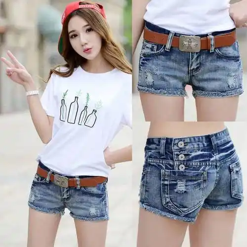 紧身牛仔短裤女牛仔裤女宽松韩版学生潮流破洞牛仔短裤女夏低腰牛