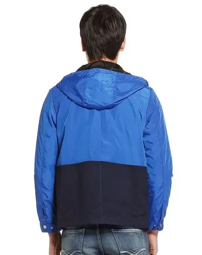 (特惠)宝蓝/藏蓝色拼接连帽长袖夹克