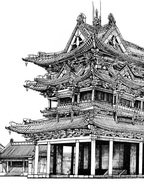 中式古建筑手绘,感受下传统文化