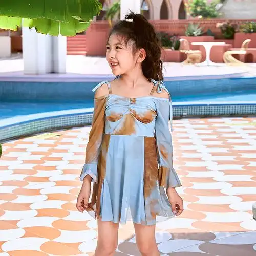 女童泳衣夏季新款洋气女孩大童韩系连体吊带游泳裙式网红夏款泳装