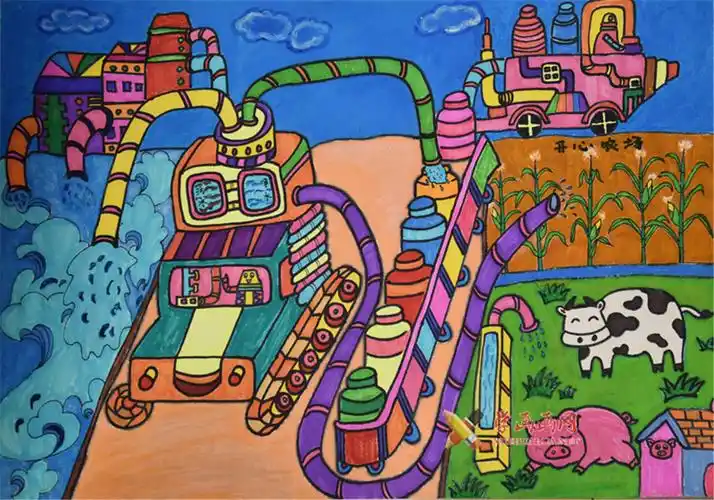 幼儿三等奖获奖科幻画《移动污水处理车》__科幻画_科幻画图片大全_学