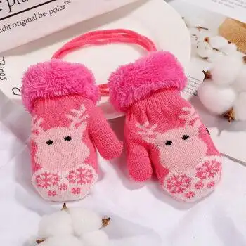 森邦名槐圣诞节手套冬季新款儿童手套卡通包指连线魔术手套幼儿宝宝