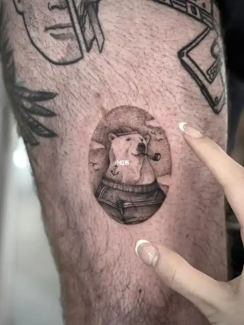 英国纹身微雕单针北极熊6976