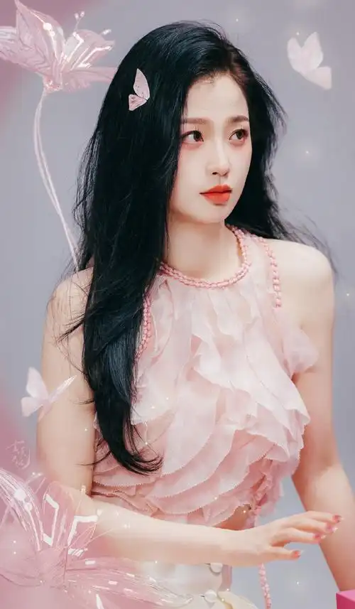 虞书欣粉纱挂脖上衣##虞书欣的心形发际线