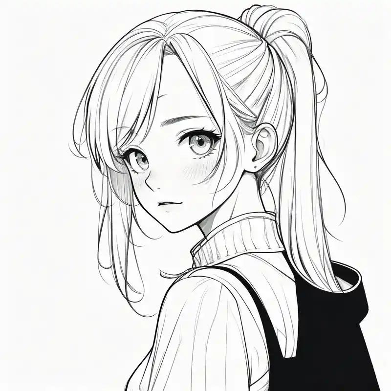 动漫女生黑白素描头像96 探索二次元的世界,用黑白素描展现动漫女生