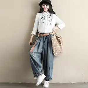 韩版牛仔灯笼裤图片