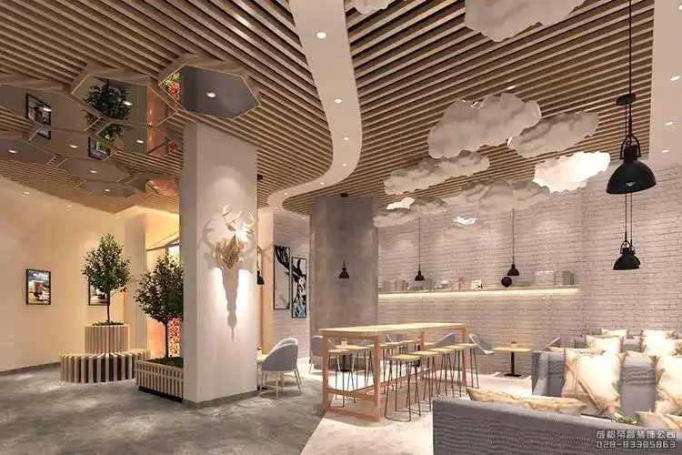 连锁奶茶店鹿角戏装修效果图及设计方案
