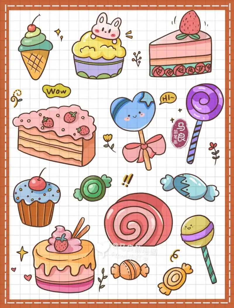 简笔画|零基础简单甜品手帐可爱甜点元素材 零基础绘画|简笔画教程