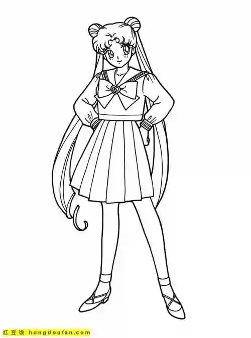 10张二次元美少女战士主题涂色图片-红豆饭小学生简笔画大全