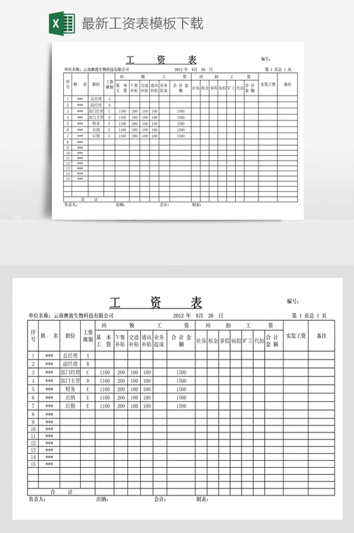 最新工资表模板下载