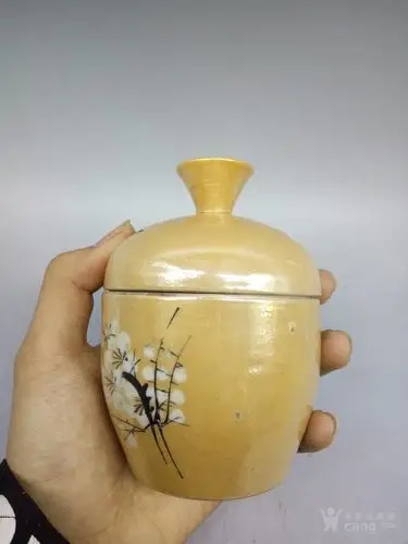 民国 梅花留白纹传世老瓷器盖罐