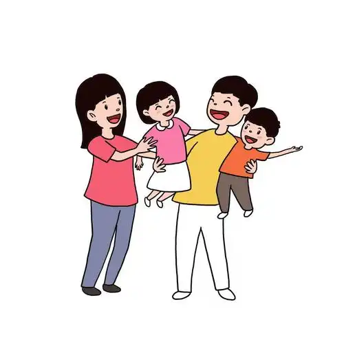 快乐的卡通一家四口手绘插画6183732图片免抠素材 人物素材-第1张