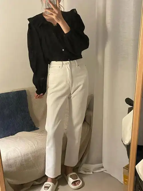 bonnie白色直筒裤