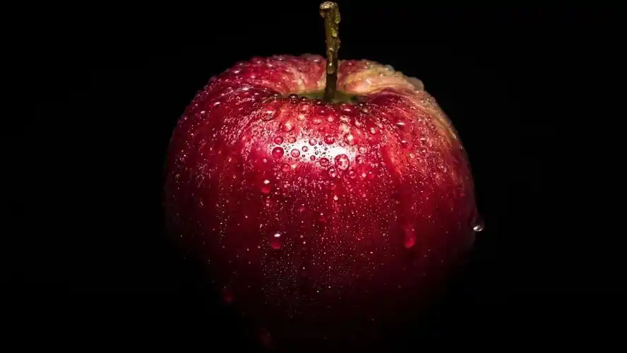 高清晰带水珠的红色苹果水果壁纸