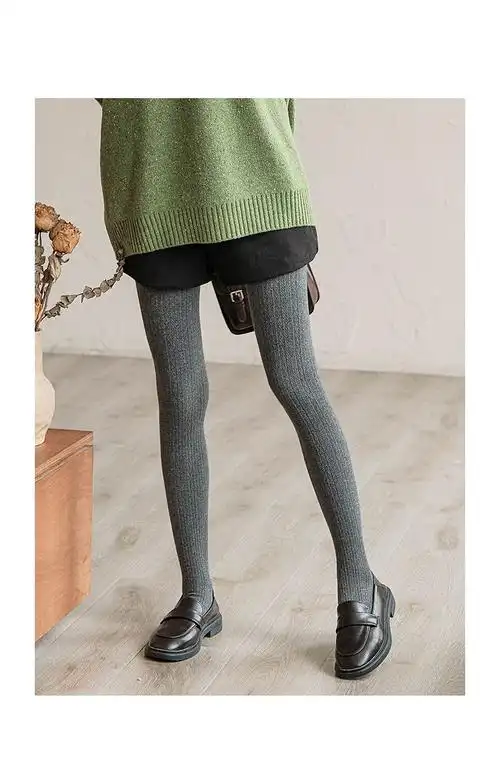 九分裤袜2双装日系咖色针织打底裤女春秋麻花连裤袜高腰棉裤袜踩脚裤