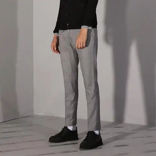 新款夏季muslun潮牌基本修身小脚西裤帅气灰色西裤