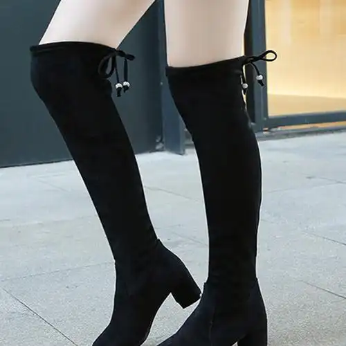 长靴女2020新款粗跟长筒靴女过膝弹力靴网红瘦瘦靴中跟高筒女士靴